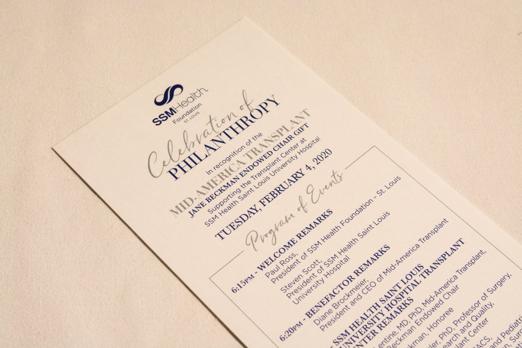 Program guide at SSM Health Celebration of Philanthropy